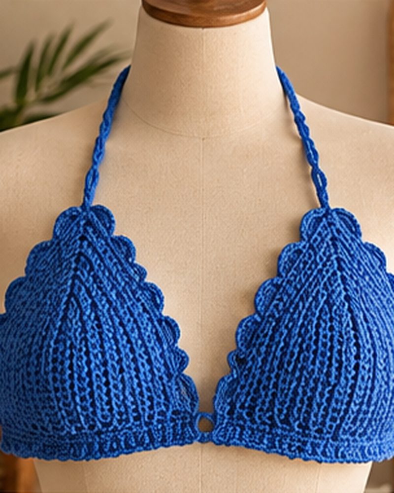 Periwinkle bikini top, styled