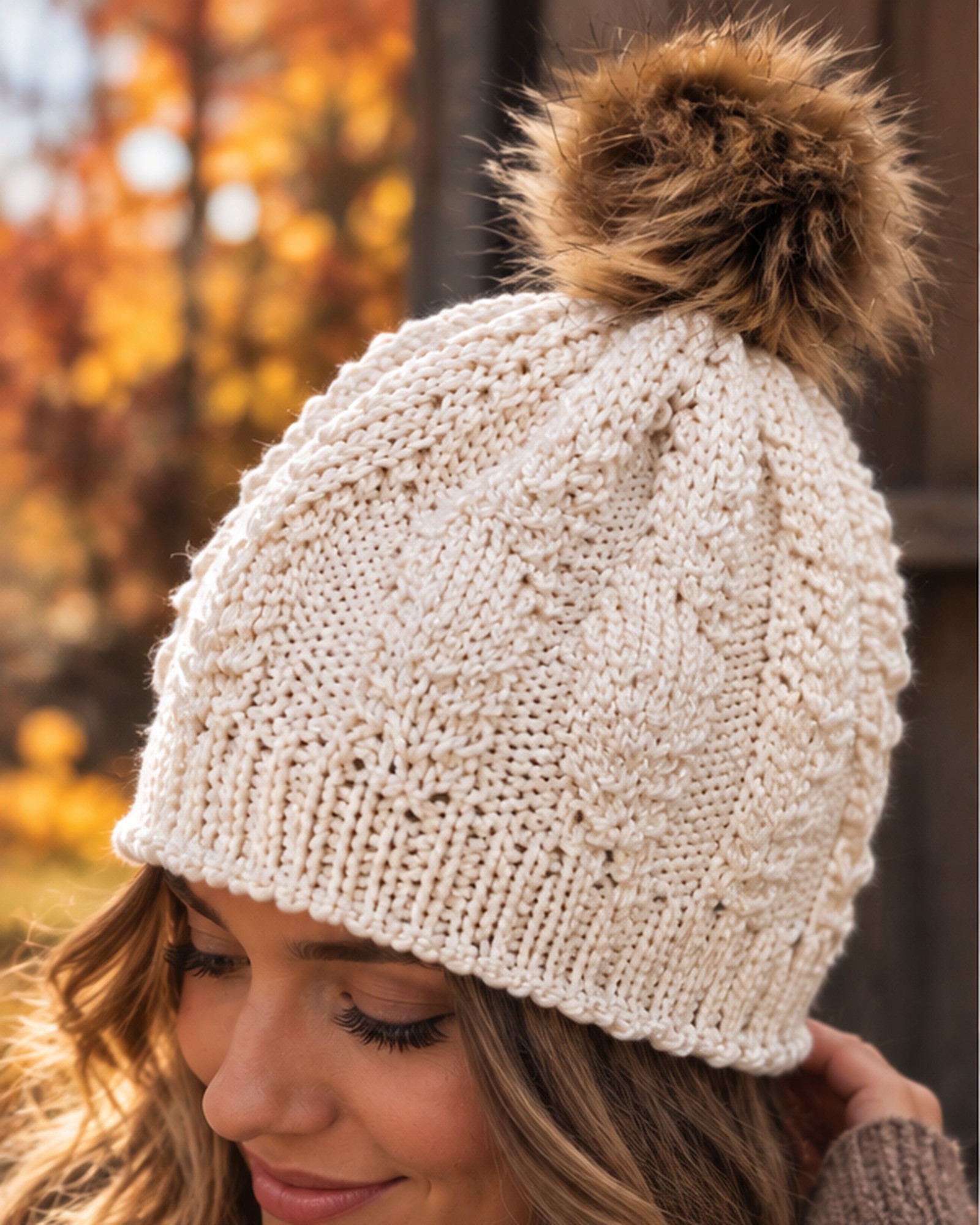 Cream pom hat